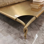 Leopard Jacquard L-Shape Sofa Set with Button Tufting Craftsmanship, Snake-Head Armrests & Braided Stainless Steel Legs